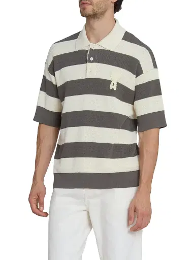 AMI PARIS Men's Rugby Stripe Cotton Polo Shirt | Thumbnail 4 AMI PARIS Men's Rugby Stripe Cotton Polo Shirt | Thumbnail 4