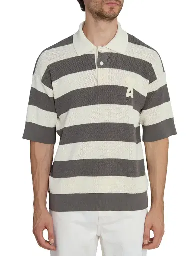AMI PARIS Men's Rugby Stripe Cotton Polo Shirt | Thumbnail 6 AMI PARIS Men's Rugby Stripe Cotton Polo Shirt | Thumbnail 6