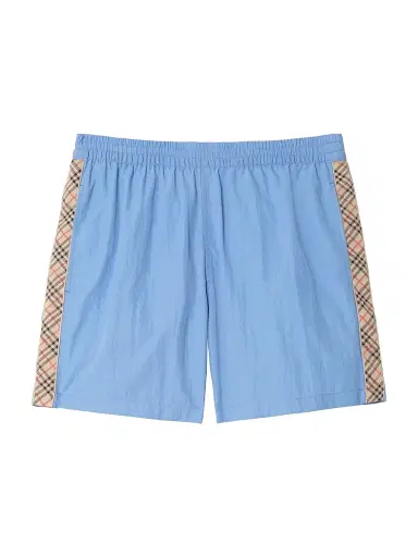 Burberry Men's Seb Check-Trim Swim Shorts - Cornflower Blue - Size XL | Thumbnail 1 Burberry Men's Seb Check-Trim Swim Shorts - Cornflower Blue - Size XL | Thumbnail 1