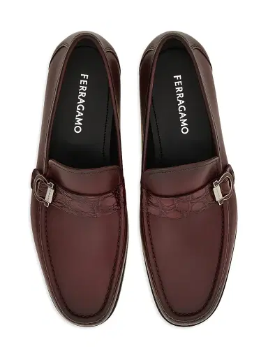 FERRAGAMO Men's Caspian Gancini Alligator-Strap Leather Loafers - Cordovan | Thumbnail 3 FERRAGAMO Men's Caspian Gancini Alligator-Strap Leather Loafers - Cordovan | Thumbnail 3