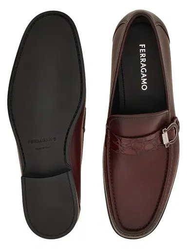 FERRAGAMO Men's Caspian Gancini Alligator-Strap Leather Loafers - Cordovan | Thumbnail 4 FERRAGAMO Men's Caspian Gancini Alligator-Strap Leather Loafers - Cordovan | Thumbnail 4