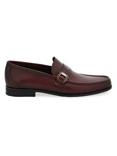 FERRAGAMO Men's Caspian Gancini Alligator-Strap Leather Loafers - Cordovan | Thumbnail 1 FERRAGAMO Men's Caspian Gancini Alligator-Strap Leather Loafers - Cordovan | Thumbnail 1