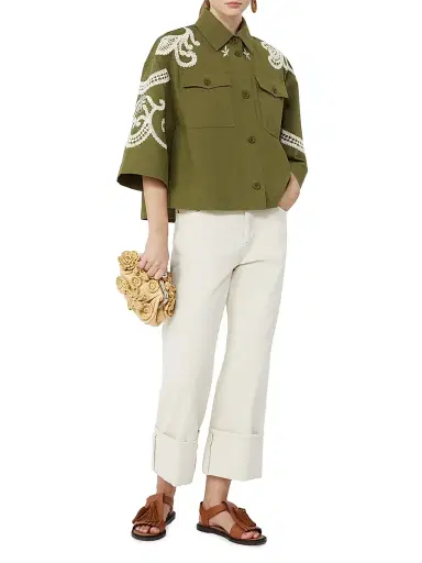 Weekend Max Mara Women's Cotton Canvas Jacket with Embroideries - Kakhi - Size 10 | Thumbnail 6 Weekend Max Mara Women's Cotton Canvas Jacket with Embroideries - Kakhi - Size 10 | Thumbnail 6