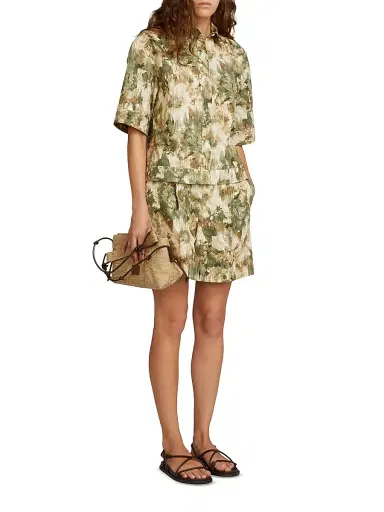 MM Max Mara Women's Printed Cotton Cropped Shirt | Thumbnail 2 MM Max Mara Women's Printed Cotton Cropped Shirt | Thumbnail 2