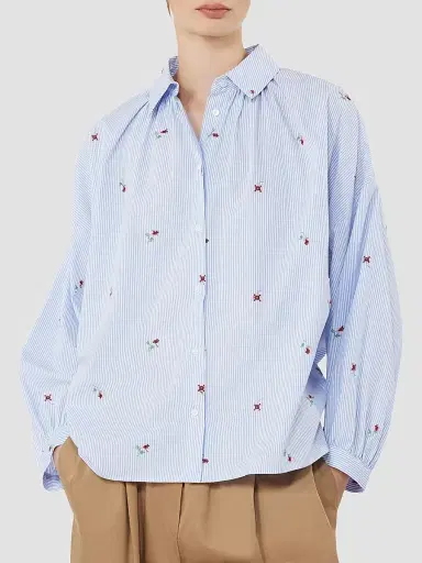 Weekend Max Mara Women's Poplin Shirt with Embroidery - Light Blue - Size 14 | Thumbnail 5 Weekend Max Mara Women's Poplin Shirt with Embroidery - Light Blue - Size 14 | Thumbnail 5