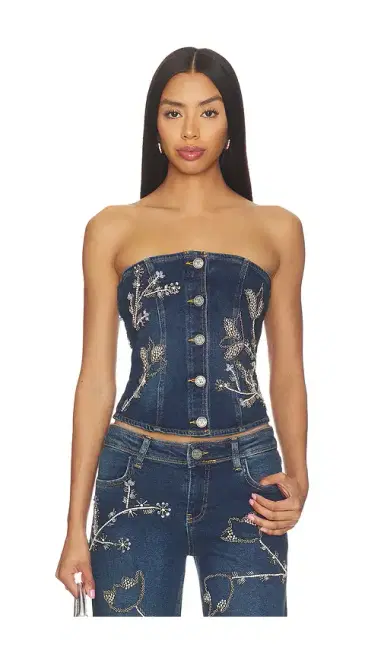 OW Collection Nova Embellished Denim Top | Thumbnail 1 OW Collection Nova Embellished Denim Top | Thumbnail 1