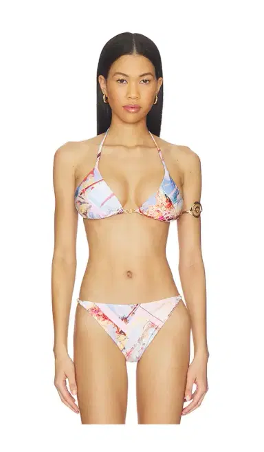 L'Agence Kristin Postcard Print Bikini Tri Slider Bra | Thumbnail 1 L'Agence Kristin Postcard Print Bikini Tri Slider Bra | Thumbnail 1