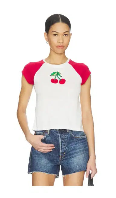 The Laundry Room Cherries Embroidery Raglan Baby Tee | Thumbnail 1 The Laundry Room Cherries Embroidery Raglan Baby Tee | Thumbnail 1