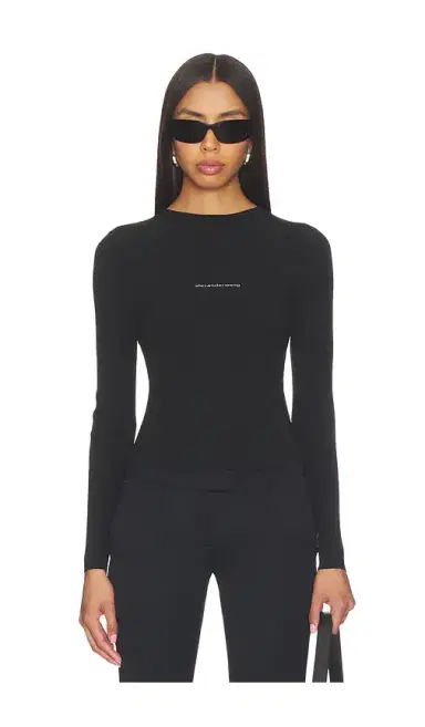 Alexander Wang Long Sleeve Crewneck Top With Jacquard Logo | Thumbnail 1 Alexander Wang Long Sleeve Crewneck Top With Jacquard Logo | Thumbnail 1