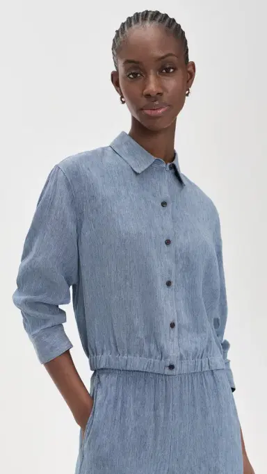 Theory Fixed Sleeve Cropped Shirt Light Denim | Thumbnail 2 Theory Fixed Sleeve Cropped Shirt Light Denim | Thumbnail 2