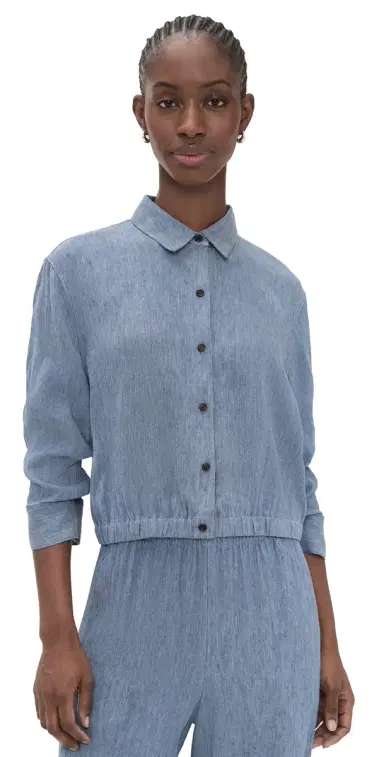 Theory Fixed Sleeve Cropped Shirt Light Denim | Thumbnail 1 Theory Fixed Sleeve Cropped Shirt Light Denim | Thumbnail 1