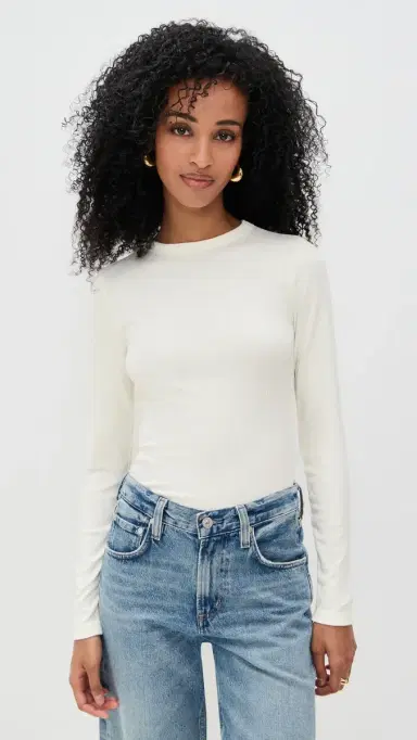 Madewell Drapey Rib Long-Sleeve Tee Winter White | Thumbnail 2 Madewell Drapey Rib Long-Sleeve Tee Winter White | Thumbnail 2