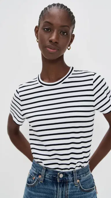 Madewell Perfect tripe Crewneck Tee B & W tripe | Thumbnail 2 Madewell Perfect tripe Crewneck Tee B & W tripe | Thumbnail 2