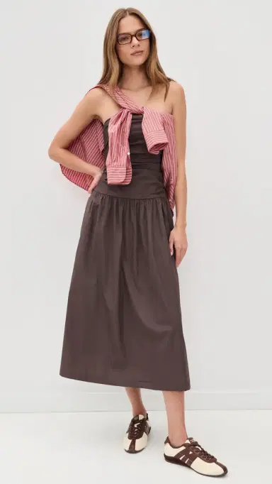 Madewell Amari Ruched Midi Dress Chocolate Plum | Thumbnail 5 Madewell Amari Ruched Midi Dress Chocolate Plum | Thumbnail 5