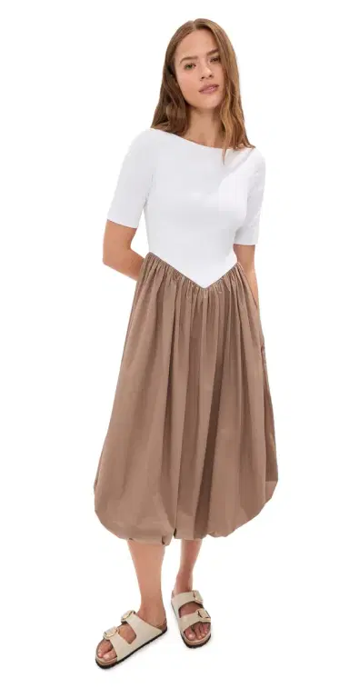 LE BOP Gracie Dress Off White Rib/Latte | Thumbnail 1 LE BOP Gracie Dress Off White Rib/Latte | Thumbnail 1