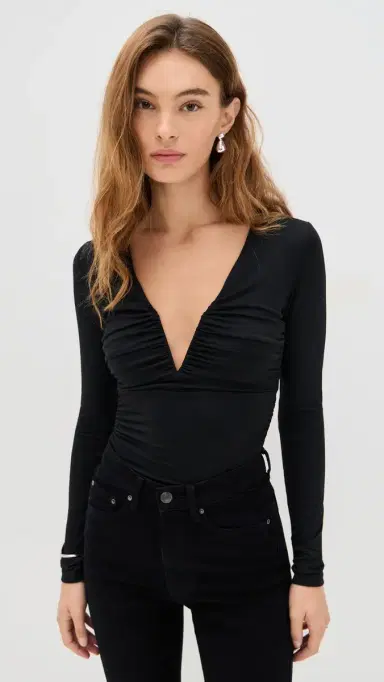susana monaco V Neck Long Sleeve Top Black | Thumbnail 2 susana monaco V Neck Long Sleeve Top Black | Thumbnail 2