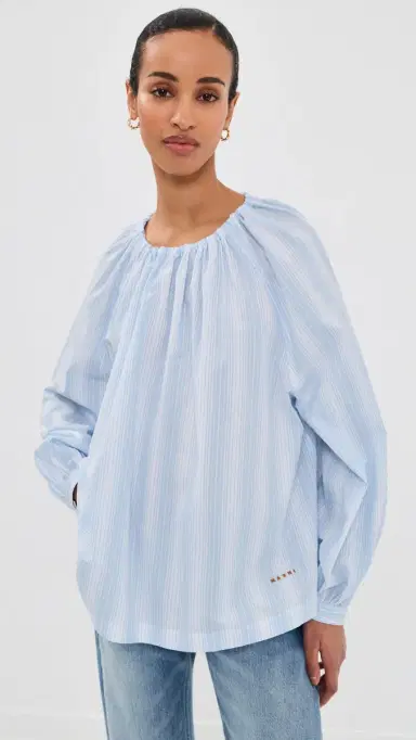 Marni Striped Poplin Top Light Blue | Thumbnail 2 Marni Striped Poplin Top Light Blue | Thumbnail 2