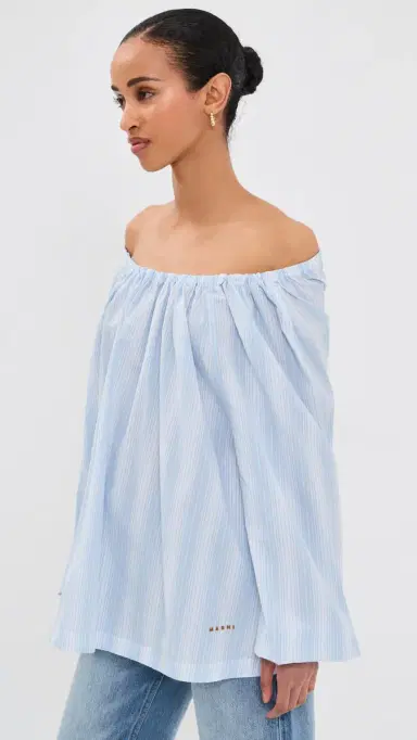 Marni Striped Poplin Top Light Blue | Thumbnail 4 Marni Striped Poplin Top Light Blue | Thumbnail 4