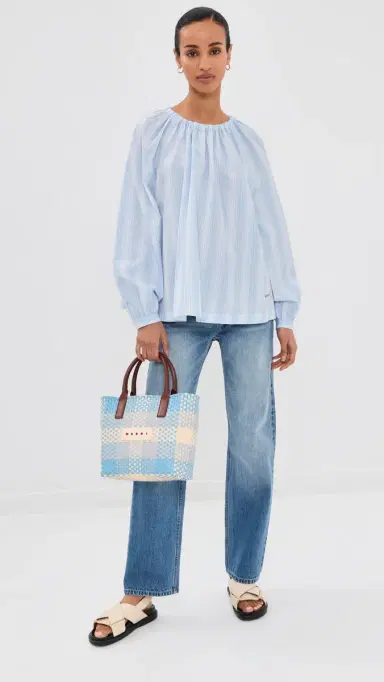 Marni Striped Poplin Top Light Blue | Thumbnail 5 Marni Striped Poplin Top Light Blue | Thumbnail 5