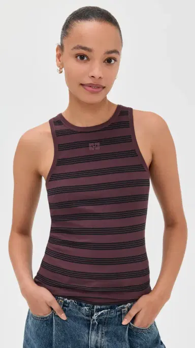 GANNI Soft Cotton Rib Tank Top Chocolate Plum | Thumbnail 2 GANNI Soft Cotton Rib Tank Top Chocolate Plum | Thumbnail 2