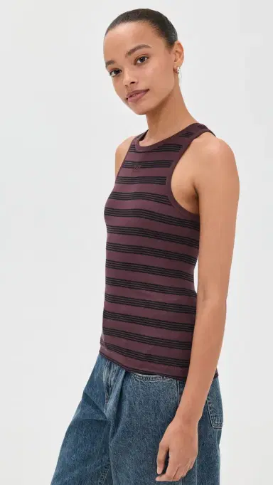 GANNI Soft Cotton Rib Tank Top Chocolate Plum | Thumbnail 4 GANNI Soft Cotton Rib Tank Top Chocolate Plum | Thumbnail 4