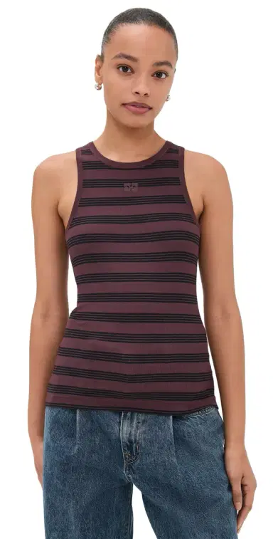 GANNI Soft Cotton Rib Tank Top Chocolate Plum | Thumbnail 1 GANNI Soft Cotton Rib Tank Top Chocolate Plum | Thumbnail 1
