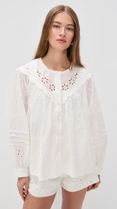 Bailey Rose Eyelet ong Sleeve Blouse Off White | Thumbnail 2 Bailey Rose Eyelet ong Sleeve Blouse Off White | Thumbnail 2