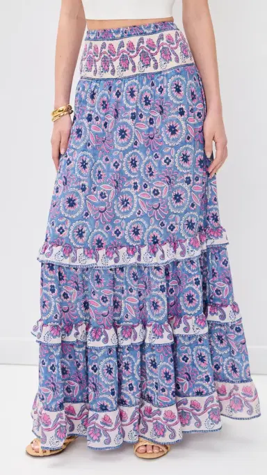 Bell Paris Maxi Skirt Blue with Pink Flower | Thumbnail 2 Bell Paris Maxi Skirt Blue with Pink Flower | Thumbnail 2