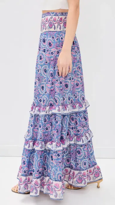 Bell Paris Maxi Skirt Blue with Pink Flower | Thumbnail 4 Bell Paris Maxi Skirt Blue with Pink Flower | Thumbnail 4