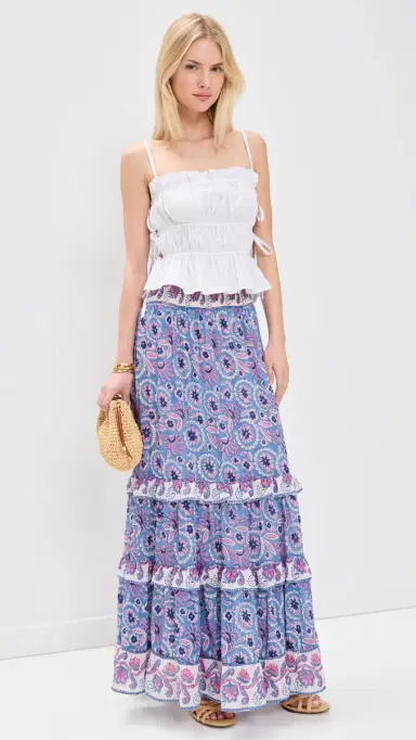 Bell Paris Maxi Skirt Blue with Pink Flower | Thumbnail 5 Bell Paris Maxi Skirt Blue with Pink Flower | Thumbnail 5