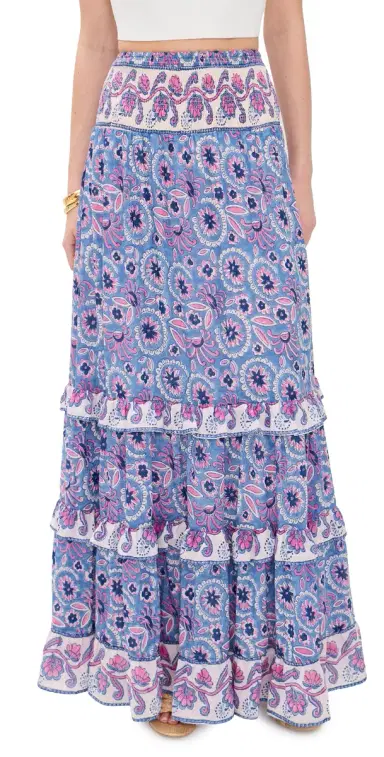 Bell Paris Maxi Skirt Blue with Pink Flower | Thumbnail 1 Bell Paris Maxi Skirt Blue with Pink Flower | Thumbnail 1