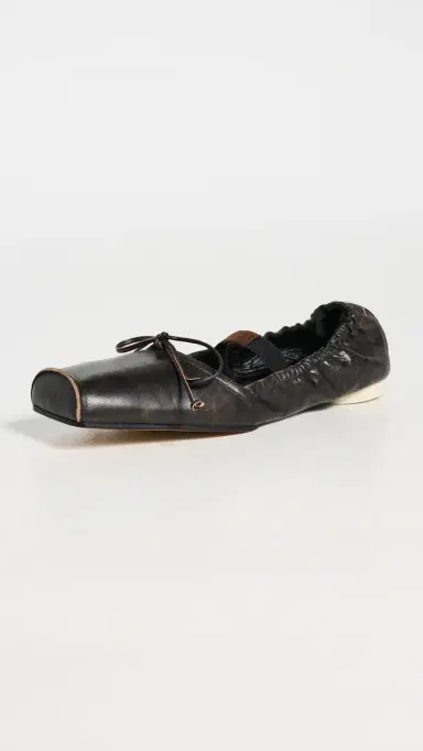 MM6 Maison Margiela Square Toe Leather Ballerina Flats Black/Doe Brown | Thumbnail 2 MM6 Maison Margiela Square Toe Leather Ballerina Flats Black/Doe Brown | Thumbnail 2