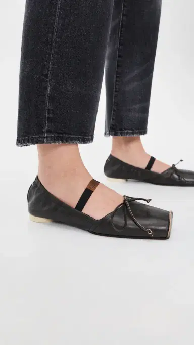 MM6 Maison Margiela Square Toe Leather Ballerina Flats Black/Doe Brown | Thumbnail 3 MM6 Maison Margiela Square Toe Leather Ballerina Flats Black/Doe Brown | Thumbnail 3