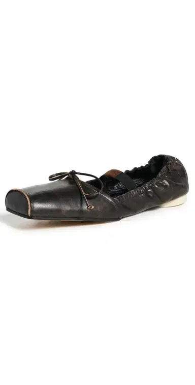 MM6 Maison Margiela Square Toe Leather Ballerina Flats Black/Doe Brown | Thumbnail 1 MM6 Maison Margiela Square Toe Leather Ballerina Flats Black/Doe Brown | Thumbnail 1