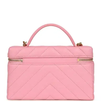Chanel Chanel Chevron Top Handle Long Vanity Case with Chain Pink Shiny Caviar Gold Hardware | Thumbnail 4 Chanel Chanel Chevron Top Handle Long Vanity Case with Chain Pink Shiny Caviar Gold Hardware | Thumbnail 4