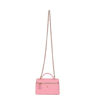Chanel Chanel Chevron Top Handle Long Vanity Case with Chain Pink Shiny Caviar Gold Hardware | Thumbnail 7 Chanel Chanel Chevron Top Handle Long Vanity Case with Chain Pink Shiny Caviar Gold Hardware | Thumbnail 7
