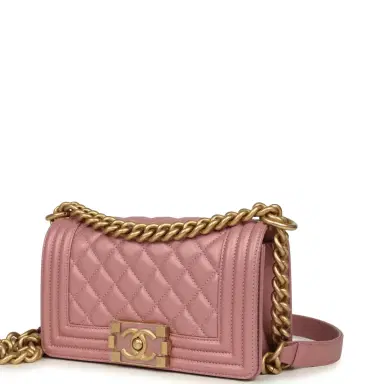 Chanel Chanel Small Boy Bag Pink Iridescent Lambskin Antique Gold Hardware | Thumbnail 5 Chanel Chanel Small Boy Bag Pink Iridescent Lambskin Antique Gold Hardware | Thumbnail 5