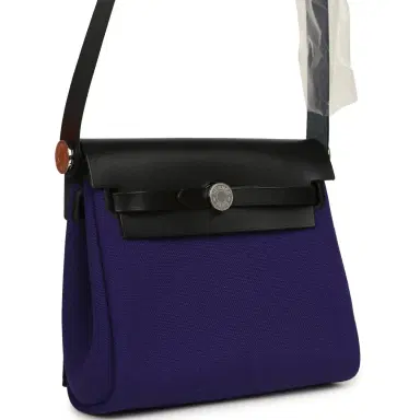 HERMÈS Hermes Herbag Zip 20 Mini Purple Toile Militaire Canvas and Black Vache Hunter Palladium Hardware | Thumbnail 2 HERMÈS Hermes Herbag Zip 20 Mini Purple Toile Militaire Canvas and Black Vache Hunter Palladium Hardware | Thumbnail 2