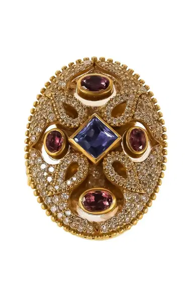 Coomi Pink Tourmaline Tanzanite Trinetra Oval Ring | Thumbnail 1 Coomi Pink Tourmaline Tanzanite Trinetra Oval Ring | Thumbnail 1