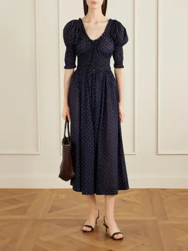 DÔEN Ischia Shirred Polka-dot Organic Cotton-voile Midi Dress | Thumbnail 2 DÔEN Ischia Shirred Polka-dot Organic Cotton-voile Midi Dress | Thumbnail 2