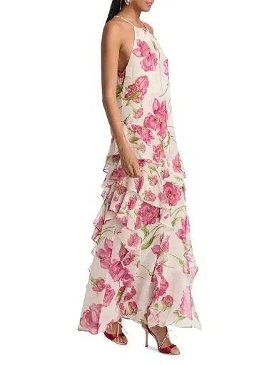 MISA Los Angeles Women's Novah Floral Ruffle Maxi Dress - Fuchsia Blooms | Thumbnail 2 MISA Los Angeles Women's Novah Floral Ruffle Maxi Dress - Fuchsia Blooms | Thumbnail 2