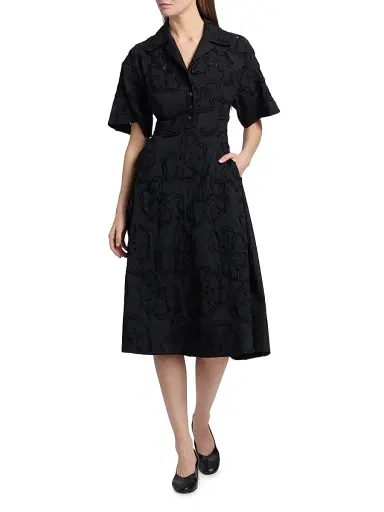 3.1 Phillip Lim Women's 3D Floral Embroiered Cotton-Blend Midi-Shirtdress | Thumbnail 3 3.1 Phillip Lim Women's 3D Floral Embroiered Cotton-Blend Midi-Shirtdress | Thumbnail 3