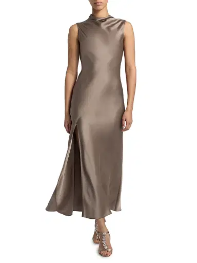 Lapointe Women's Mock Turtleneck Satin A-Line Maxi Dress | Thumbnail 2 Lapointe Women's Mock Turtleneck Satin A-Line Maxi Dress | Thumbnail 2