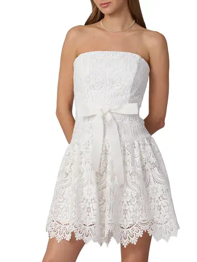 Shoshanna Women's Ester Lace Strapless Minidress - Porcelain | Thumbnail 2 Shoshanna Women's Ester Lace Strapless Minidress - Porcelain | Thumbnail 2