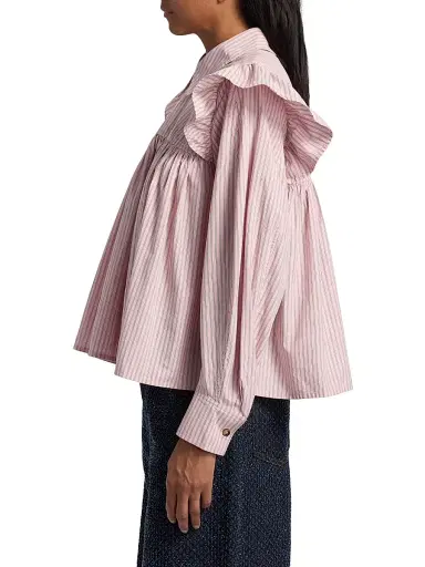 Ganni Women's Oxford Striped Frill Blouse - Chalk Pink | Thumbnail 4 Ganni Women's Oxford Striped Frill Blouse - Chalk Pink | Thumbnail 4