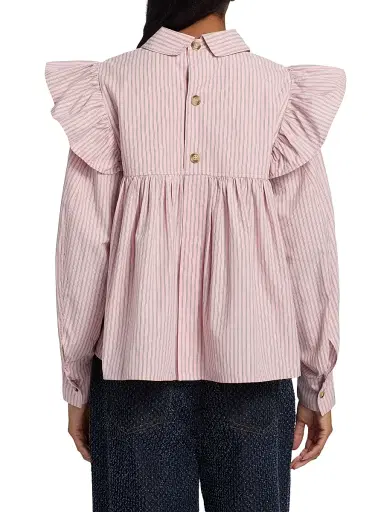 Ganni Women's Oxford Striped Frill Blouse - Chalk Pink | Thumbnail 5 Ganni Women's Oxford Striped Frill Blouse - Chalk Pink | Thumbnail 5