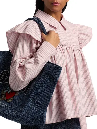 Ganni Women's Oxford Striped Frill Blouse - Chalk Pink | Thumbnail 6 Ganni Women's Oxford Striped Frill Blouse - Chalk Pink | Thumbnail 6