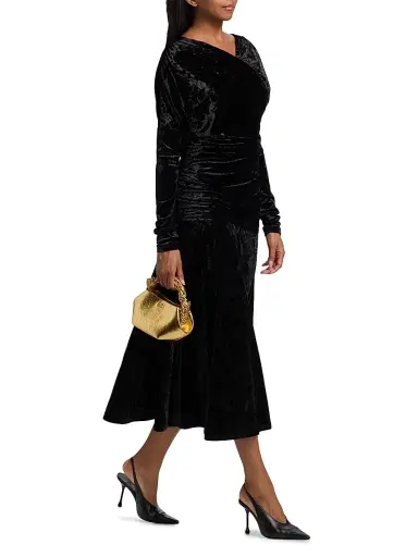 Ganni Women's Ruched Velour Jersey A-Line Midi-Dress | Thumbnail 2 Ganni Women's Ruched Velour Jersey A-Line Midi-Dress | Thumbnail 2