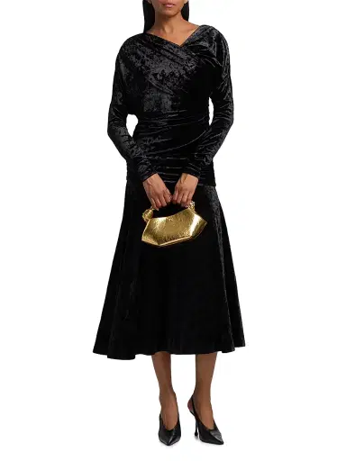 Ganni Women's Ruched Velour Jersey A-Line Midi-Dress - Black - Size 14 | Thumbnail 3 Ganni Women's Ruched Velour Jersey A-Line Midi-Dress - Black - Size 14 | Thumbnail 3
