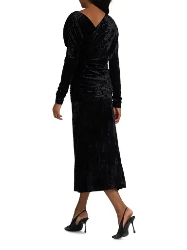 Ganni Women's Ruched Velour Jersey A-Line Midi-Dress | Thumbnail 5 Ganni Women's Ruched Velour Jersey A-Line Midi-Dress | Thumbnail 5